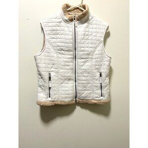 Tsunami Women’s White Quilted Nylon Vest W/ Sherpa Trim & Zip Pockets Size Med
